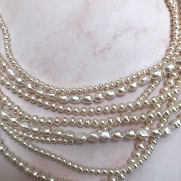 4-6.5mm Cultured Pearl Multi-Strand Necklace 16” - Picture 2 of 4